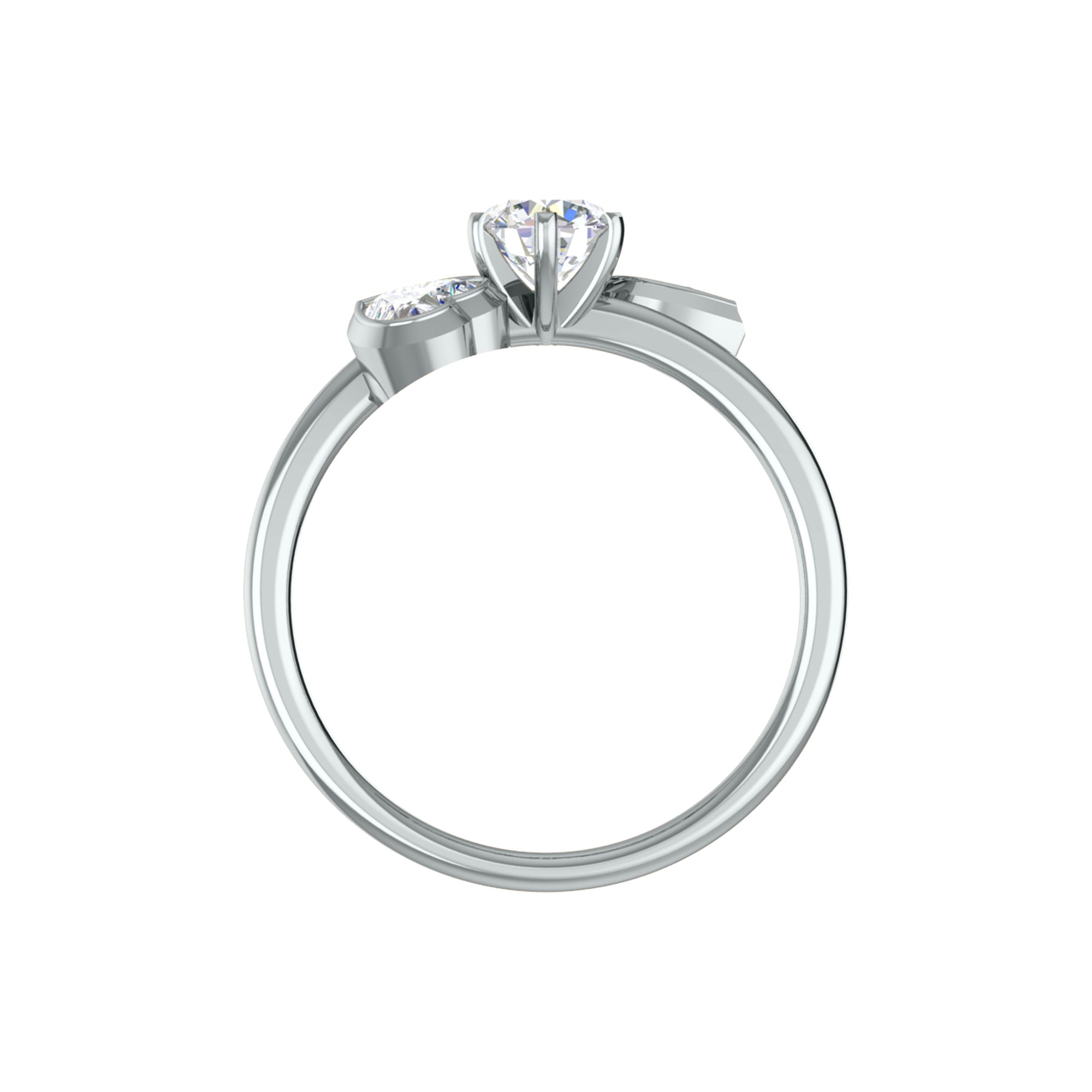 Anello di fidanzamento rotondo con tre pietre RKC in argento 925 placcato in oro giallo 14 carati per donna Peso 2,20 g