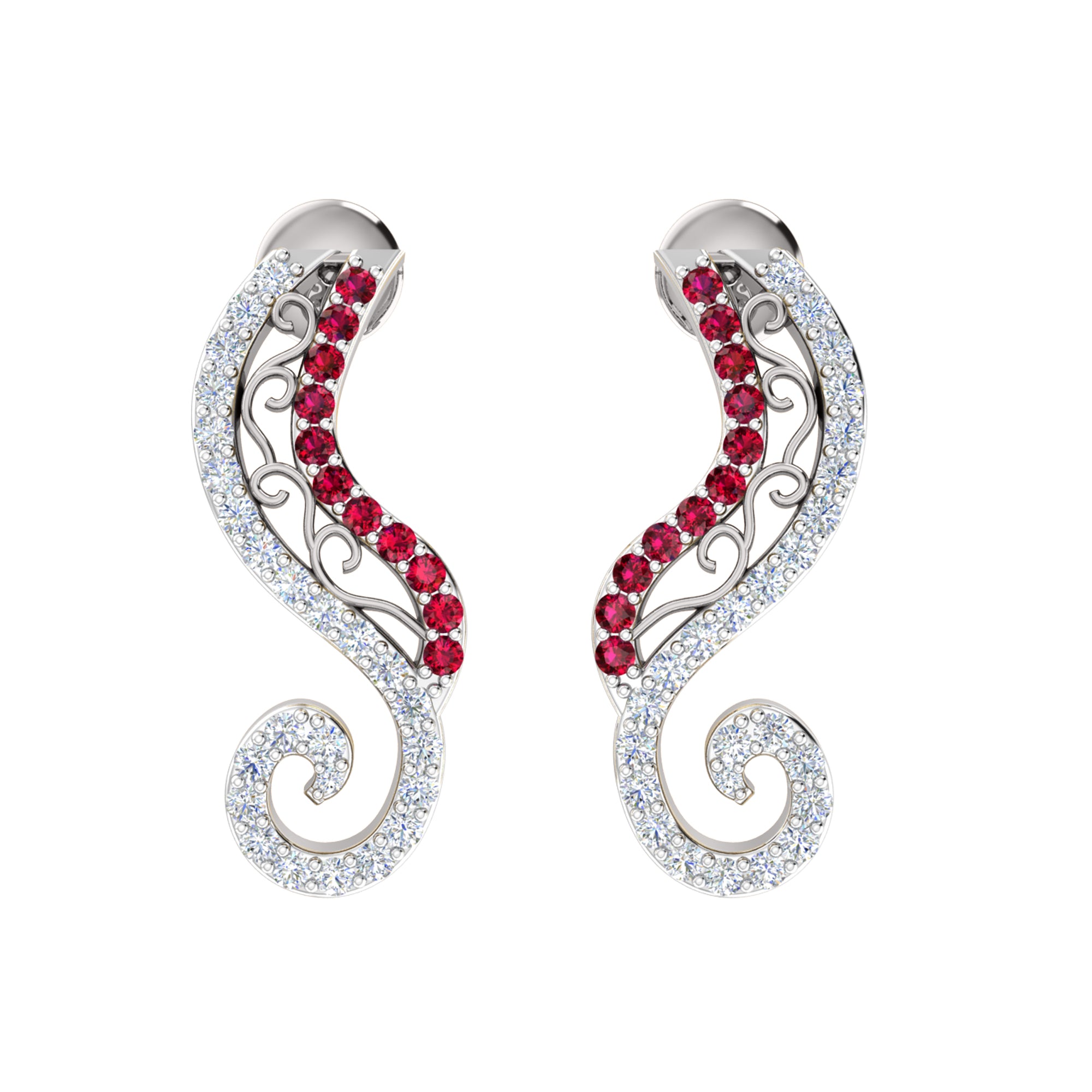 Orecchino da donna con perno in argento sterling RKC 925 bianco 14k su peso 3,00 g, altezza 20,50 mm