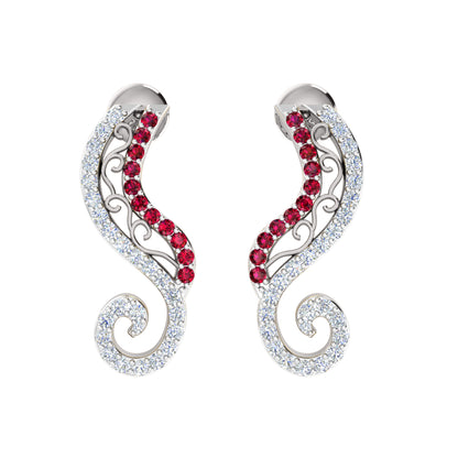 Orecchino da donna con perno in argento sterling RKC 925 bianco 14k su peso 3,00 g, altezza 20,50 mm