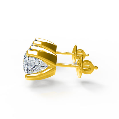 RKC 925 Sterling Silber Unisex-Ohrstecker mit vier Zinken, 14 Karat Gelb, Produktgewicht: 1,60 GM, Höhe: 5,50 mm