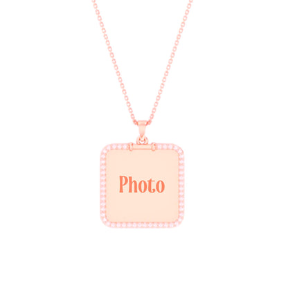 RKC Moissanite Square Shape Photo Locket Memory Pendant 14k Yellow Gold Plated 925 Silver