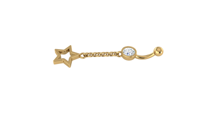 RKC JEWELRY 925 Sterling Silber Drop Star Damen-Bauchnabel, 14 Karat Gelbgold vergoldet, Gewicht 1,20 GM, Höhe 35 mm
