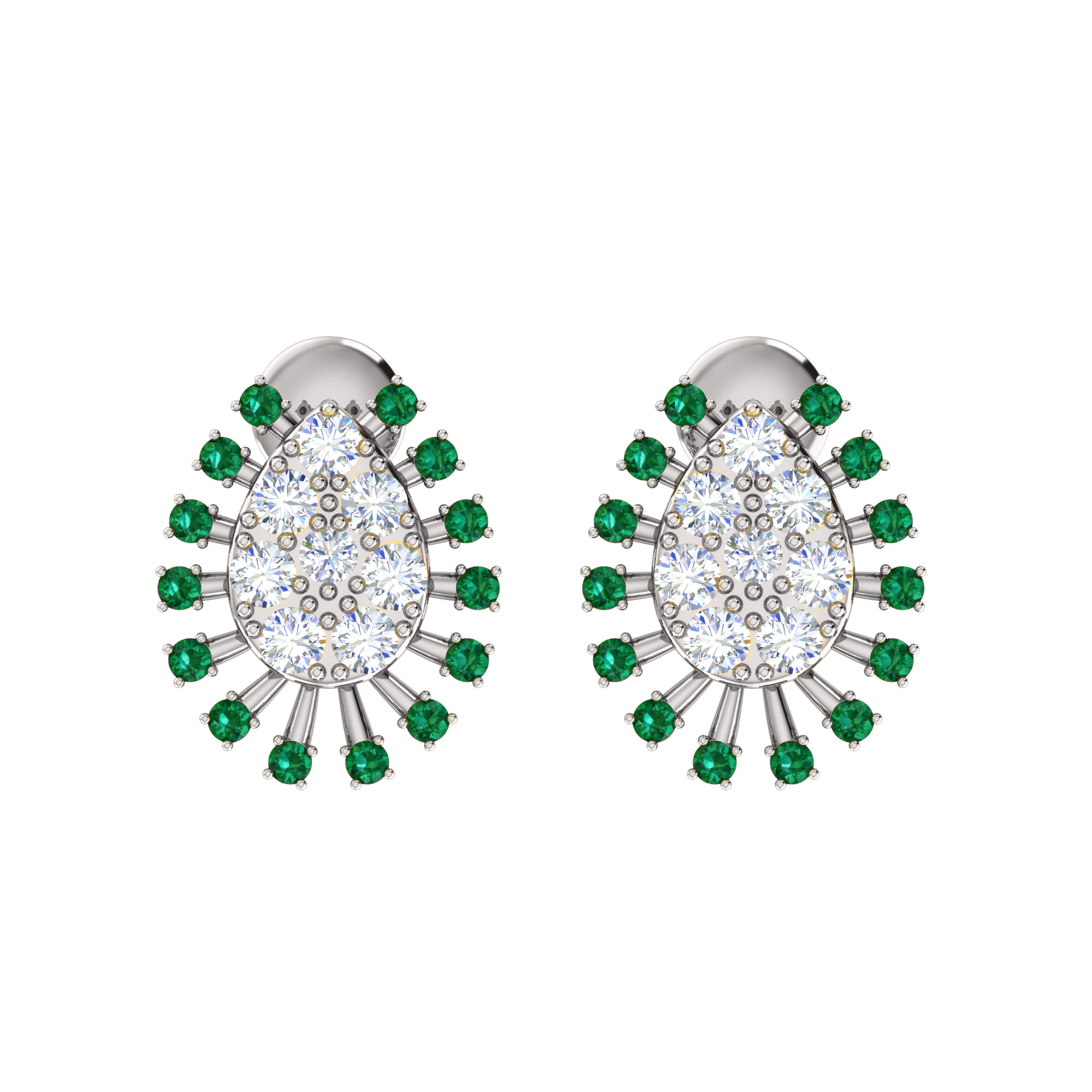 Orecchino da donna a grappolo in argento sterling 925 RKC 14k bianco su peso 3,00 g, altezza 14,00 mm