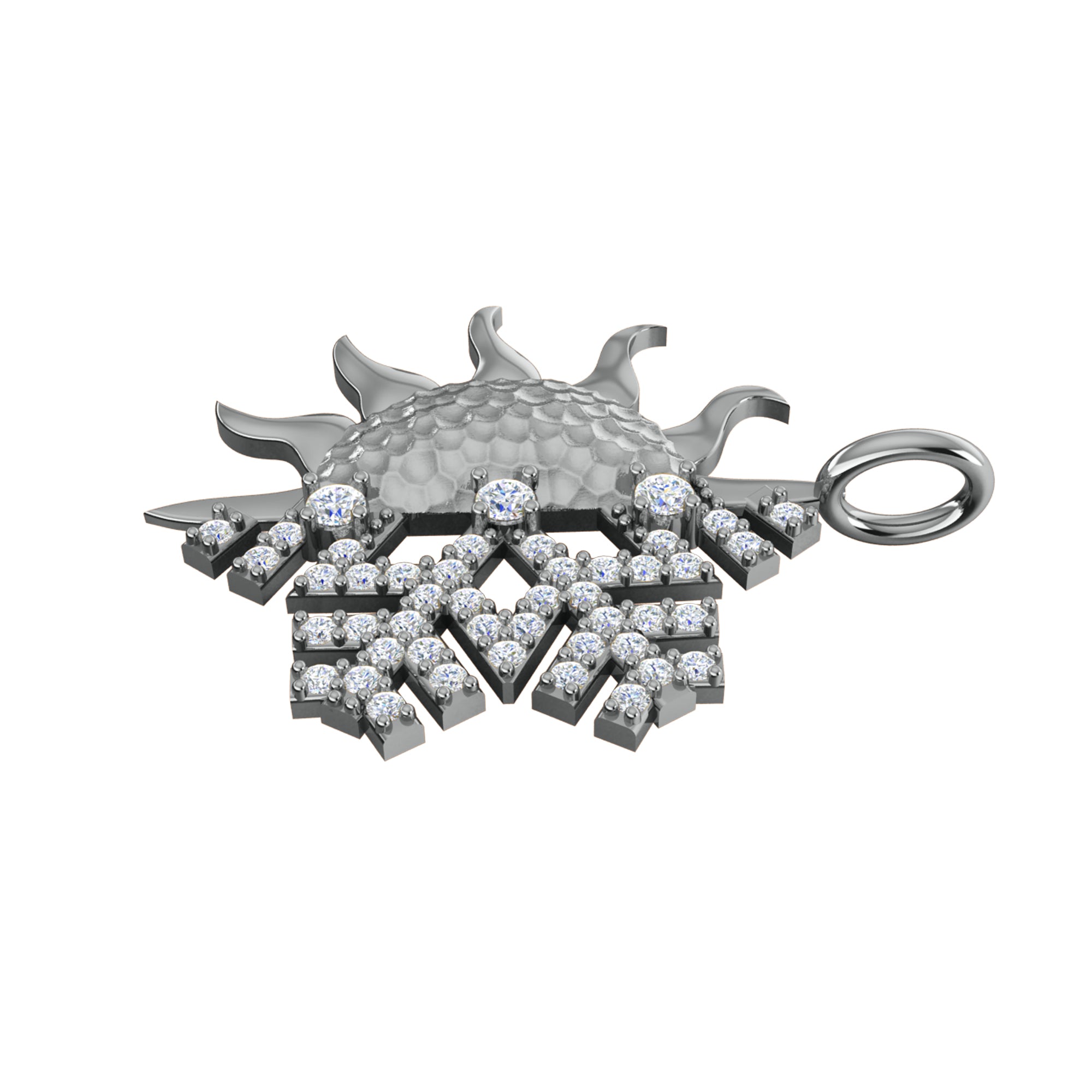 RKC Ciondolo con sole e fiocco di neve in moissanite da 0,47 ct, gioielli in argento 925, placcato in oro giallo 14 carati, peso 4,50 g, altezza 29 mm