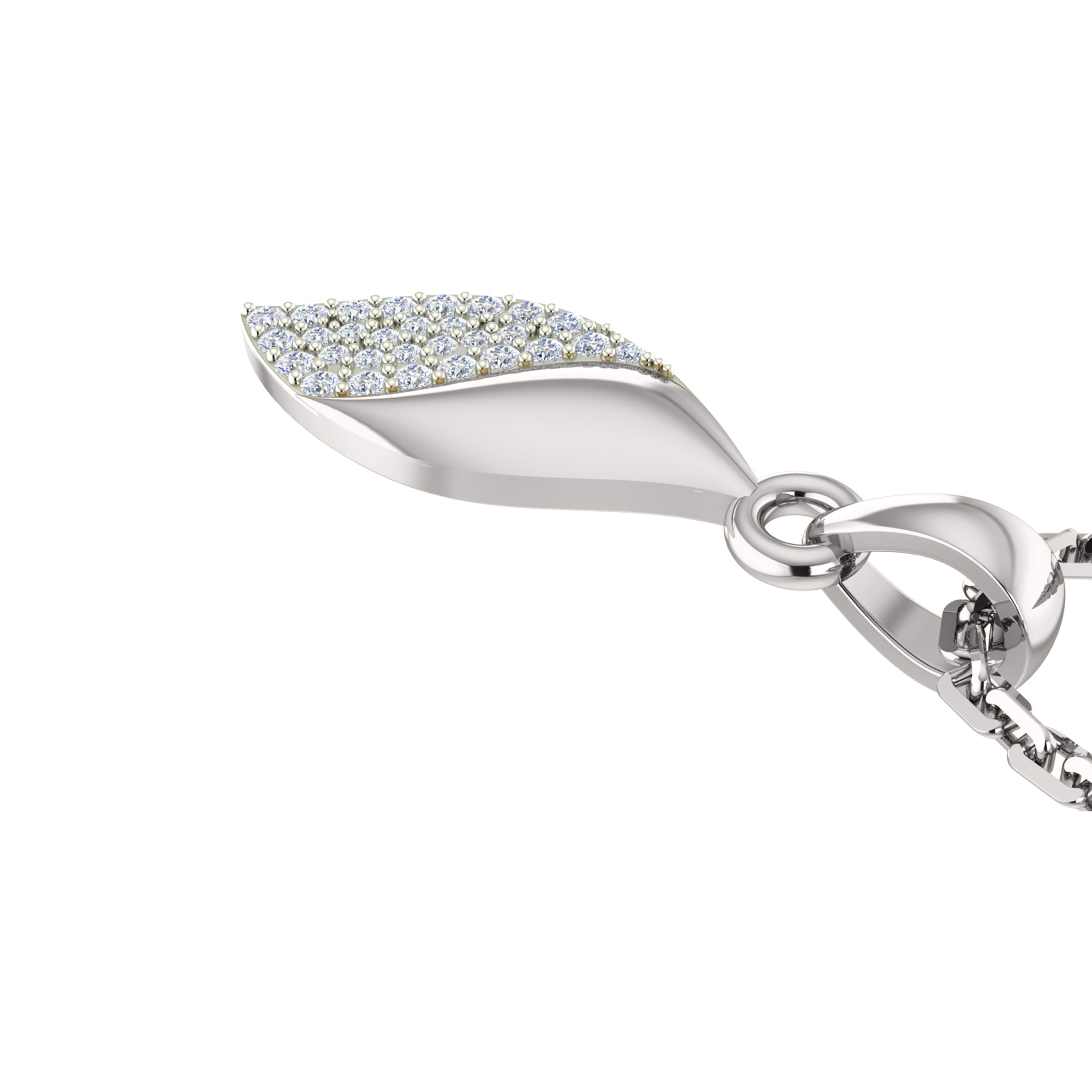 Ciondolo foglia di moissanite da 0,11 ct RKC, gioielli in argento 925 placcato in oro rosa 14 carati, peso 3,20 g, altezza 14,50 mm