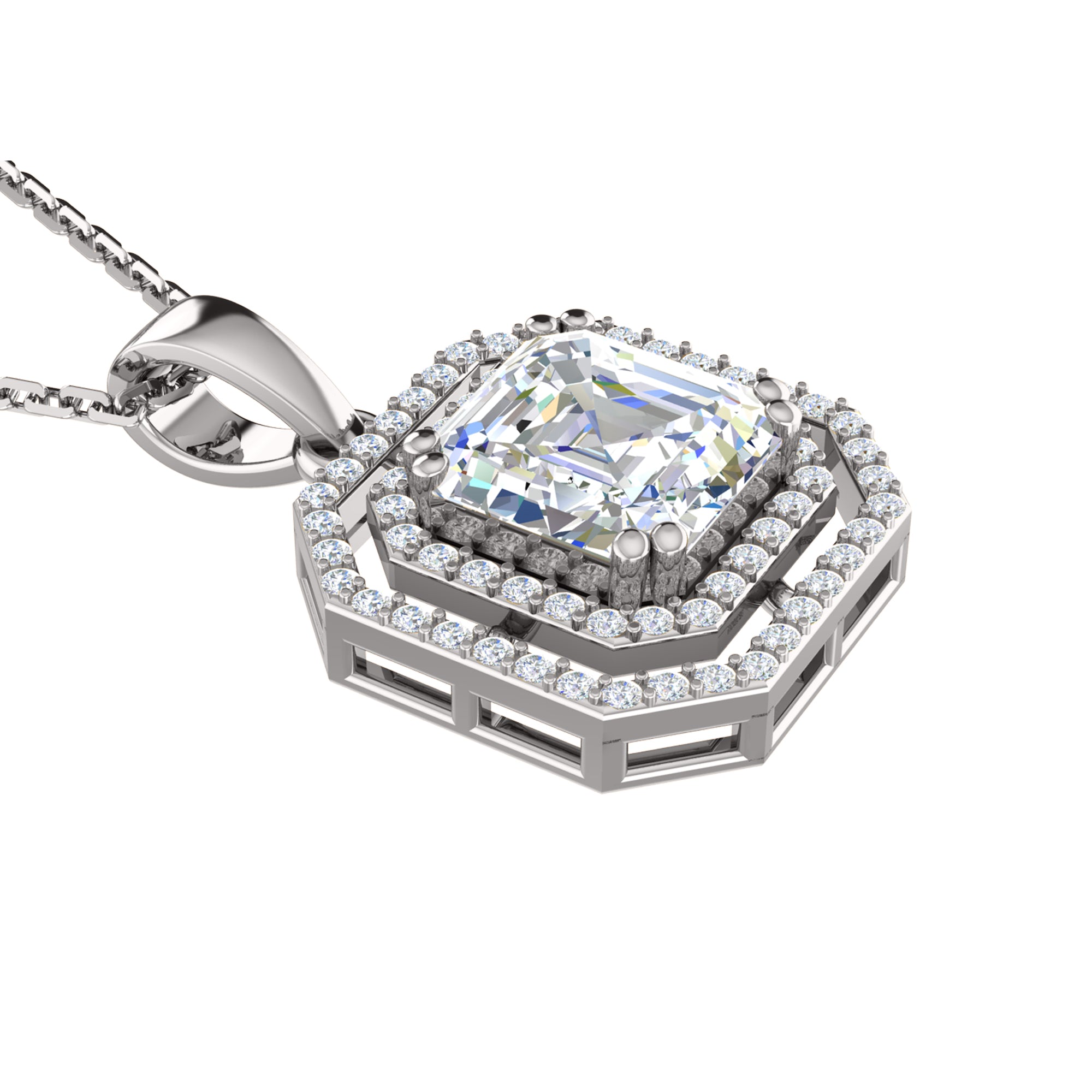 RKC 4,58 Karat Halo-Moissanit-Anhänger mit Kette, 925er Silberschmuck, 14 Karat Gelbgold vergoldet, Gewicht 5,50 g, Höhe 25,50 mm
