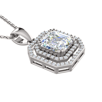 RKC 4,58 Karat Halo-Moissanit-Anhänger mit Kette, 925er Silberschmuck, 14 Karat Gelbgold vergoldet, Gewicht 5,50 g, Höhe 25,50 mm