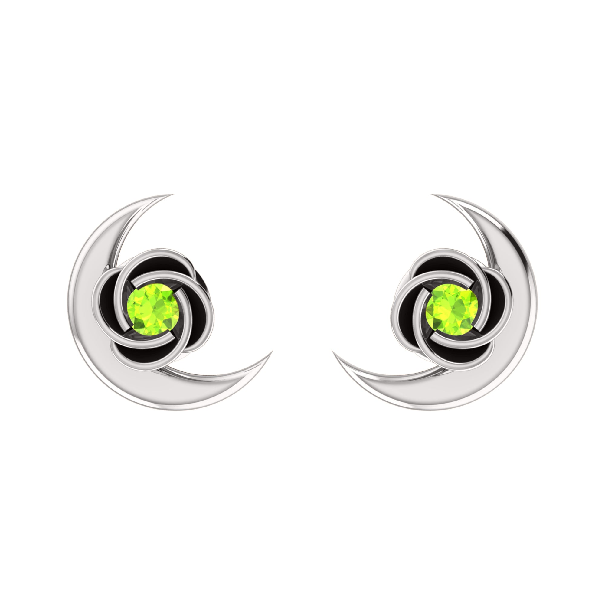 Orecchino da donna RKC in argento sterling 925 con mezza luna respinta in oro bianco 14k oltre 1,60 peso, altezza 9,30 mm