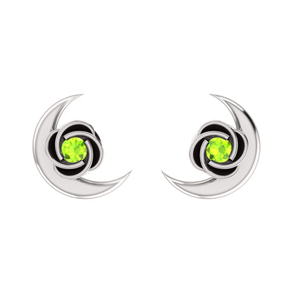 Orecchino da donna RKC in argento sterling 925 con mezza luna respinta in oro bianco 14k oltre 1,60 peso, altezza 9,30 mm