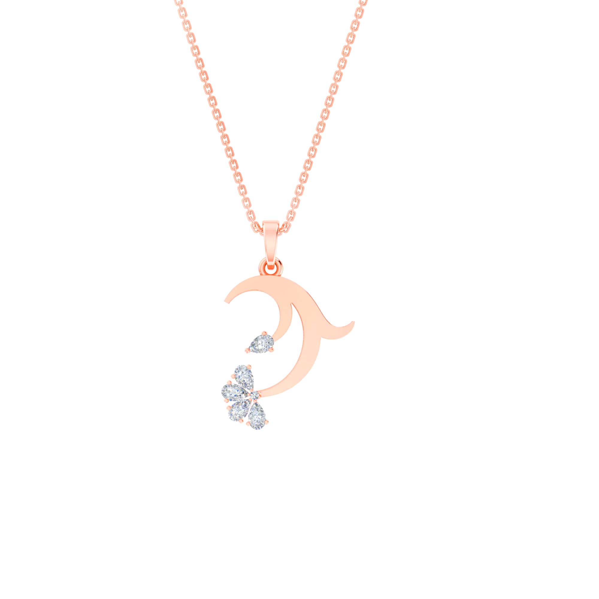 RKC Rose Gold Elegant Moissanite Flower Pendant With Chain