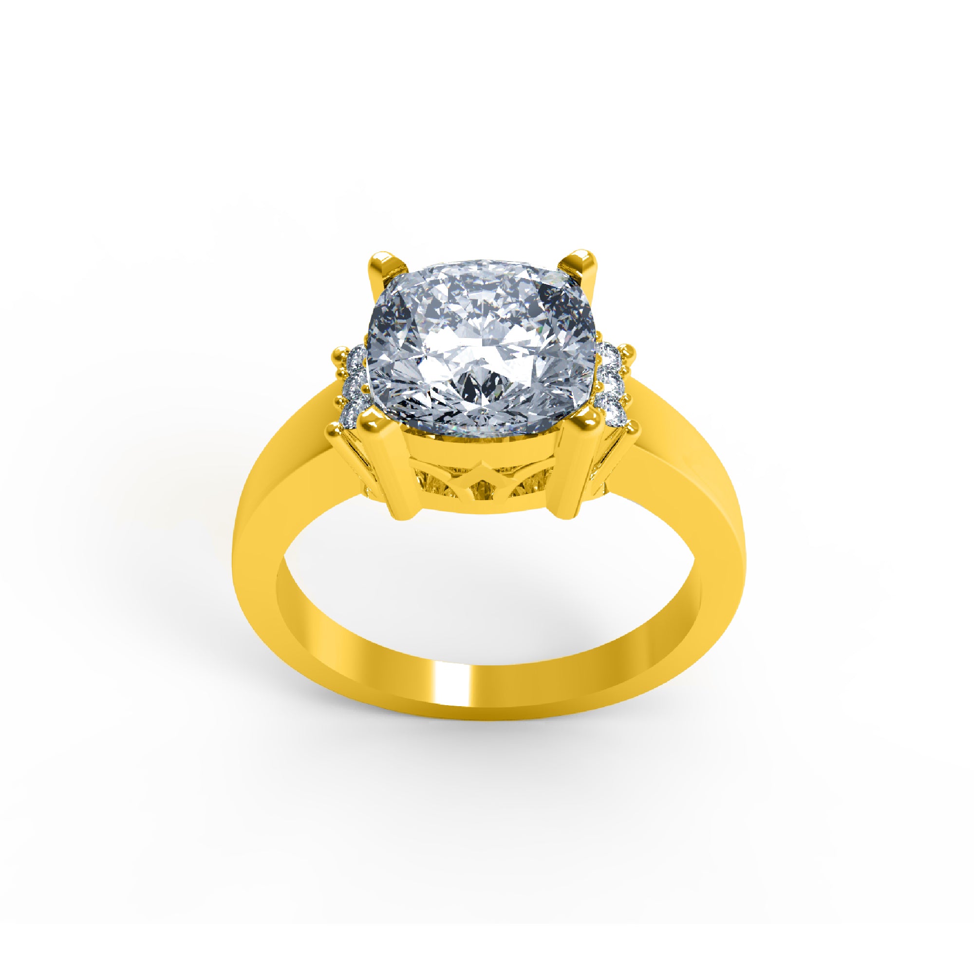 Fede nuziale solitaria in moissanite con taglio a cuscino RKC, argento 925, placcato oro giallo 14 carati, peso 3 g, larghezza 2,10 mm