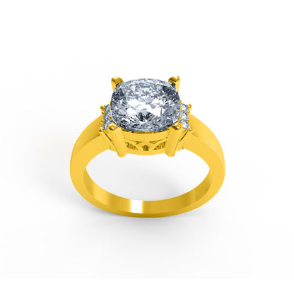 Fede nuziale solitaria in moissanite con taglio a cuscino RKC, argento 925, placcato oro giallo 14 carati, peso 3 g, larghezza 2,10 mm