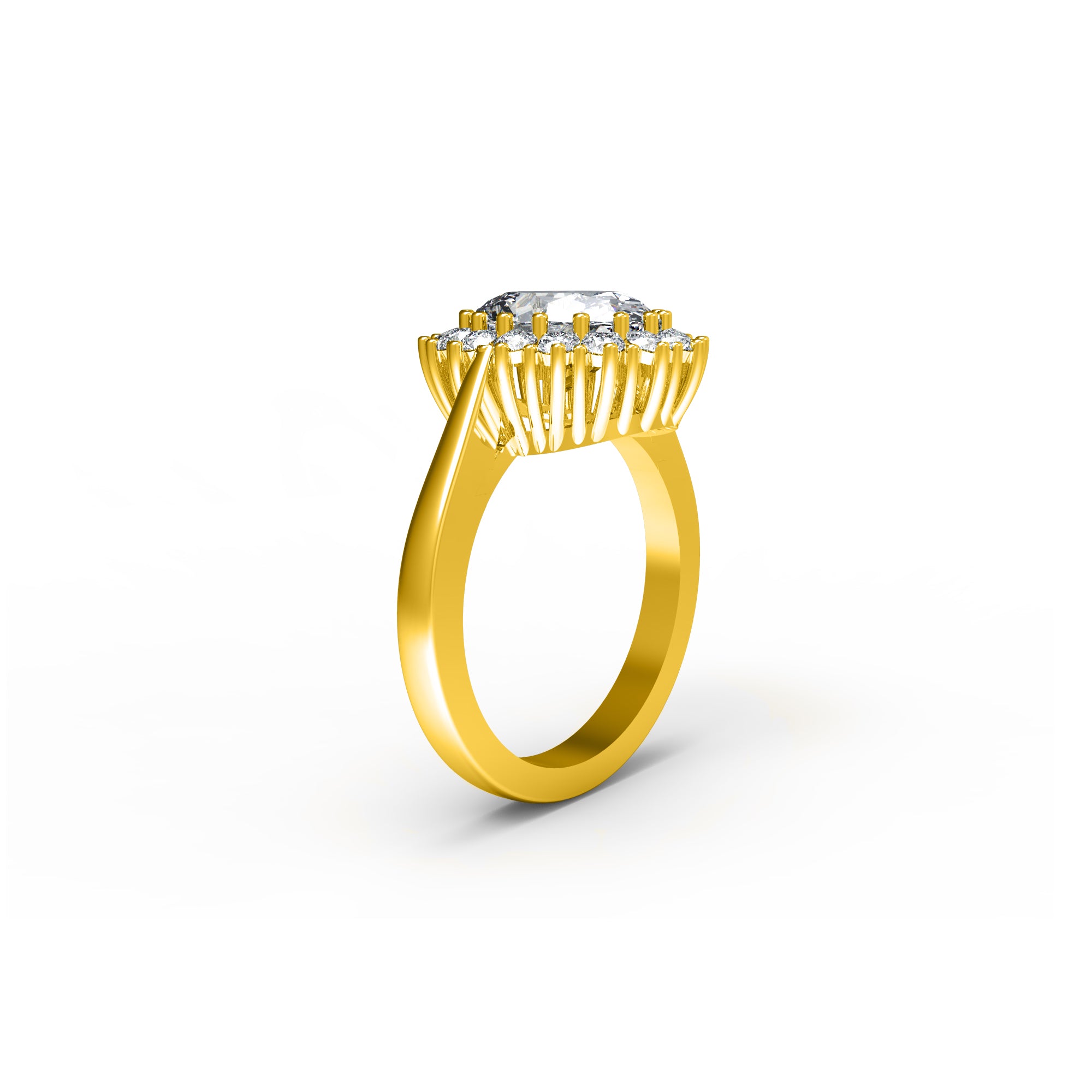 RKC Oval geschnittener Moissanit-Halo-Hochzeitstagsring, 925er Sterlingsilber, 14 Karat Gelbgold vergoldet, Gewicht 4 g, Breite 2,50 mm