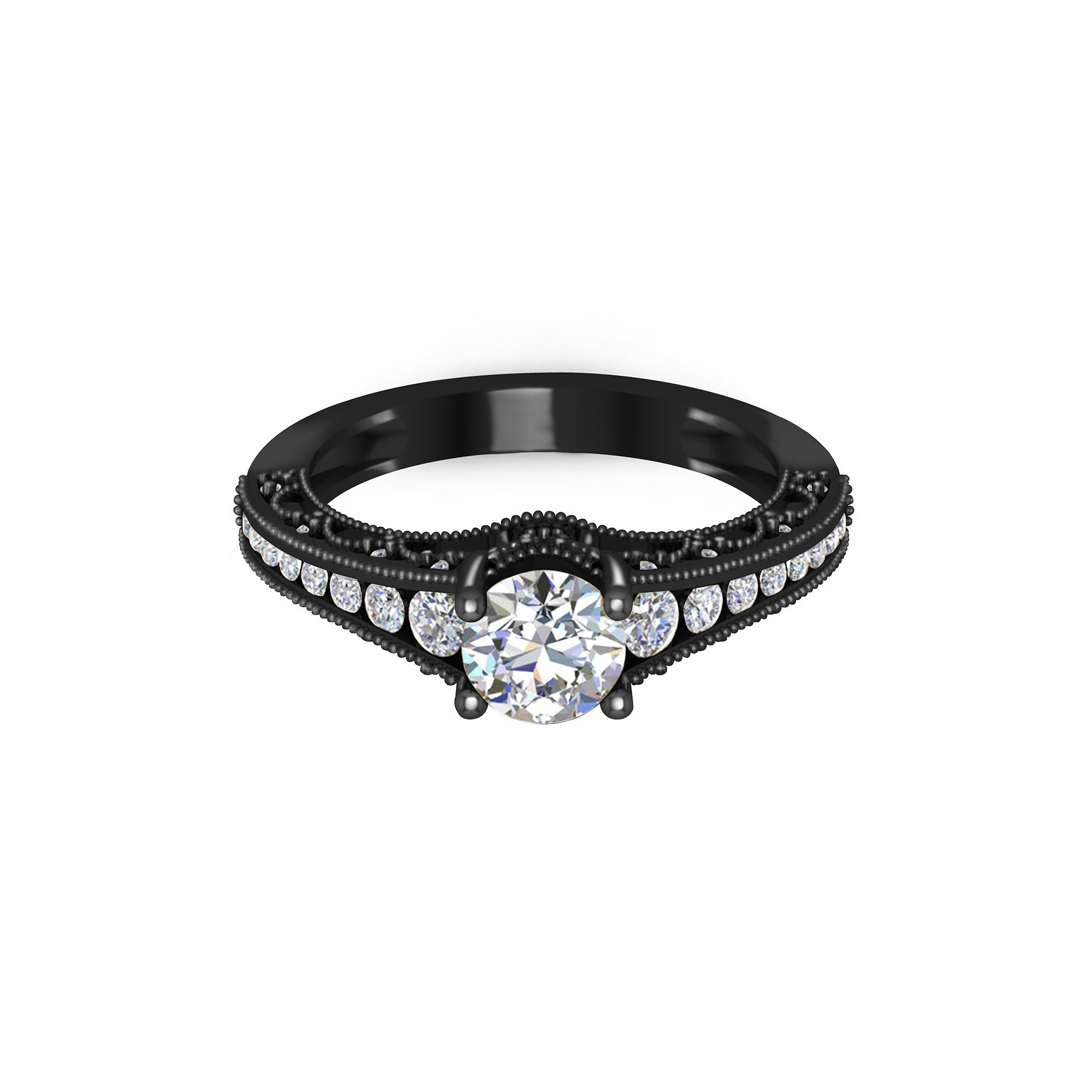 RKC Anello rotondo con Moissanite per fidanzata Argento sterling 925 in ceramica nera Peso 3,30 g Larghezza 2,50 MM