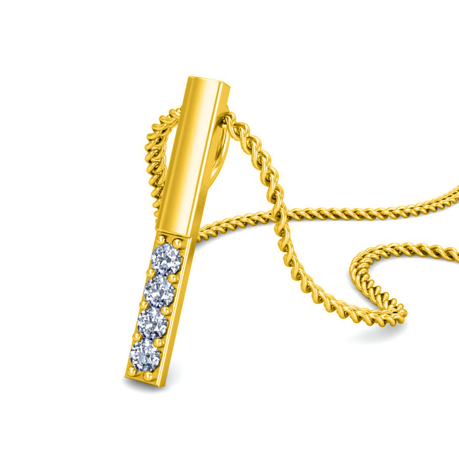 Ciondolo in moissanite da 0,04 lingotto in argento sterling RKC, regalo per lei, finitura in oro giallo 14 carati, peso 2,4 g, altezza 14 mm