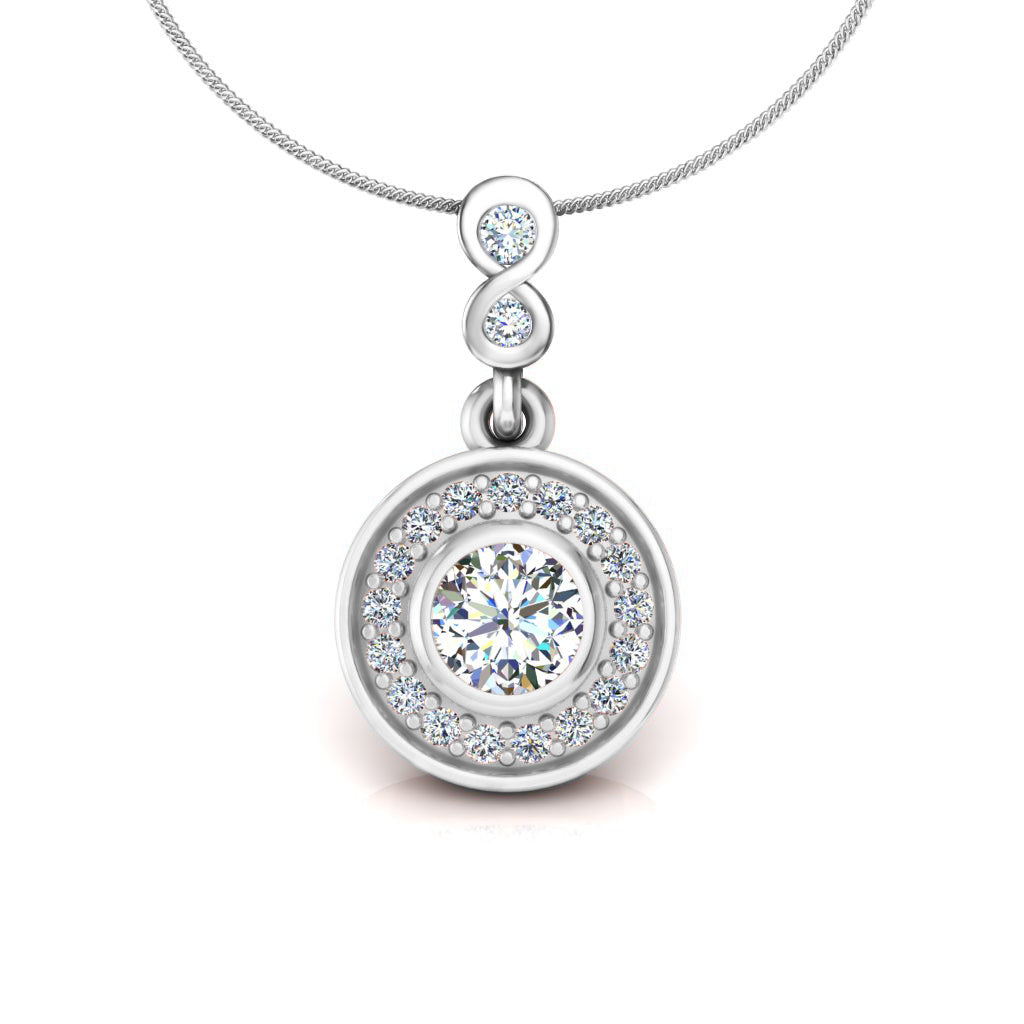 RKC Silver Halo 0,55 CT Moissanit runder Damen-Anhänger, 925er Silber, Gewicht 2,8 g, Höhe 15 mm