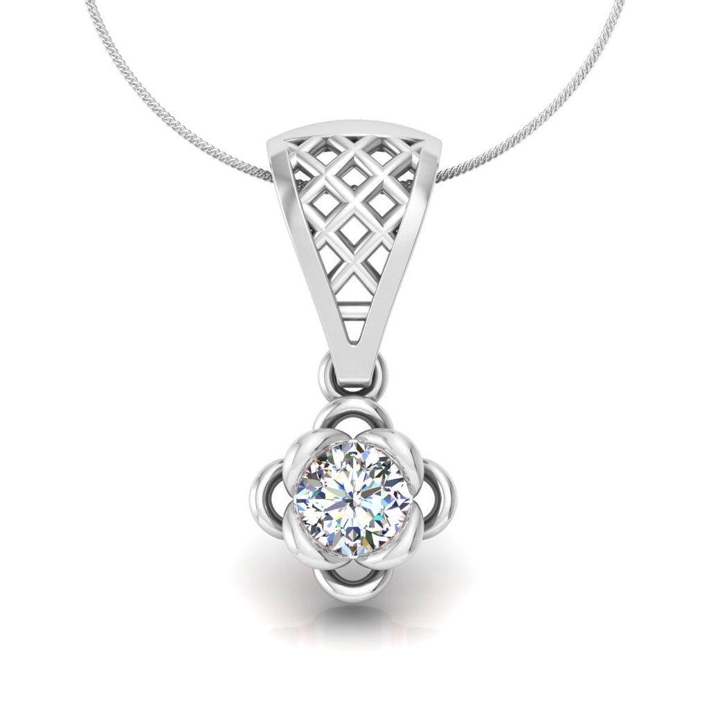 RKC handgefertigter Tropfen-Anhänger mit Blumen-Moissanit-Motiv aus Sterlingsilber, 14 Karat Weißgold vergoldet