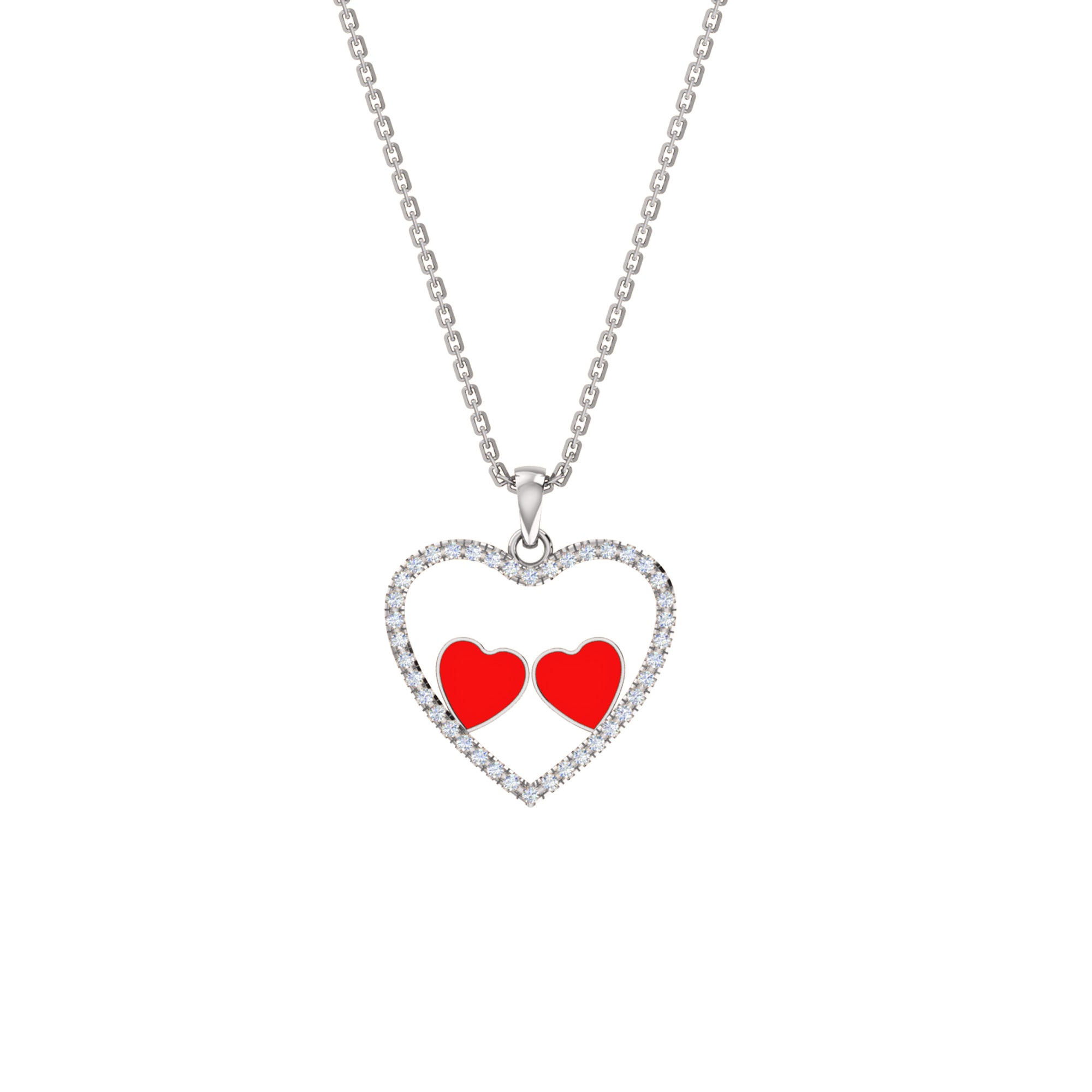 Ciondolo smaltato a cuore in moissanite da 0,36 ct RKC, argento 925, placcato oro rosa 14 carati, peso 3,80 GM, altezza 18,60 mm