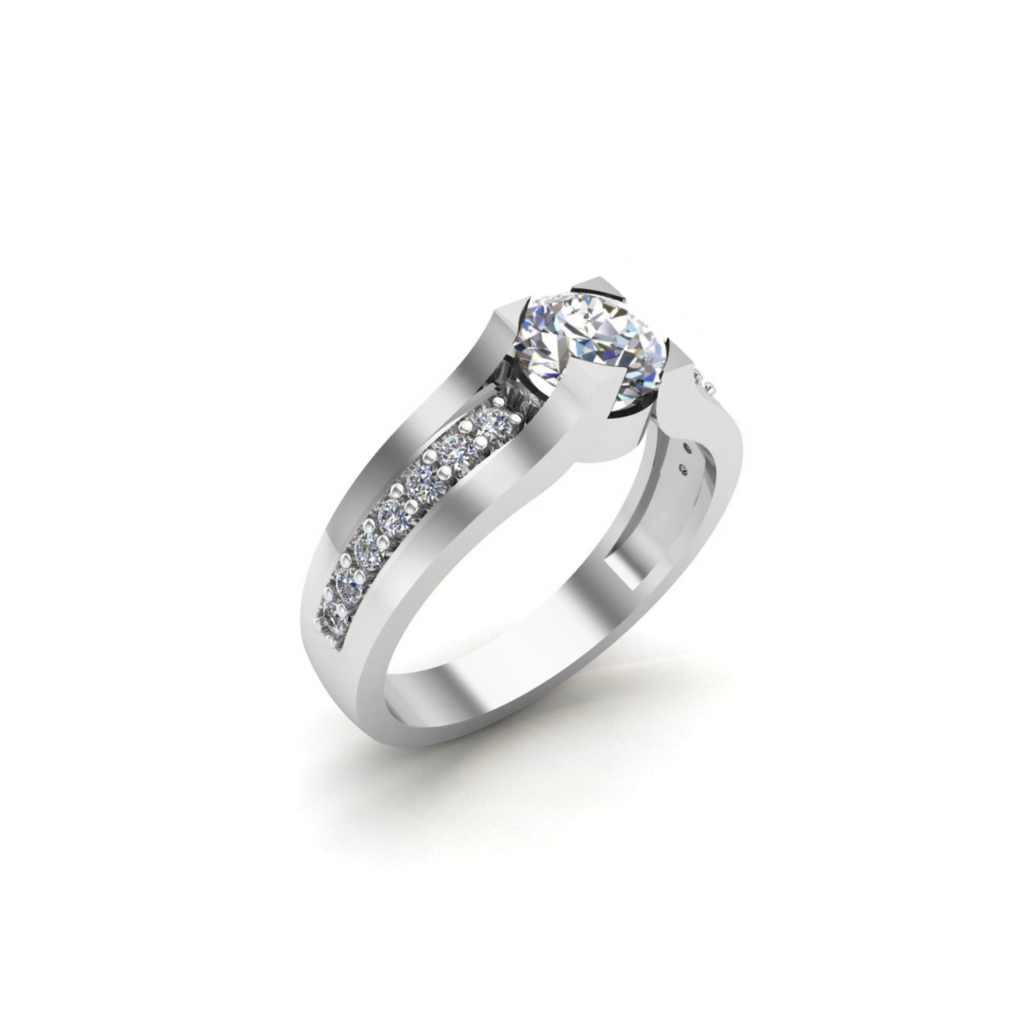 Solitario RKC Moissanite con accenti Micro Set Anello scopo Argento 925 Placcato oro giallo 14 carati Peso 3,2 g Larghezza 3,20 MM