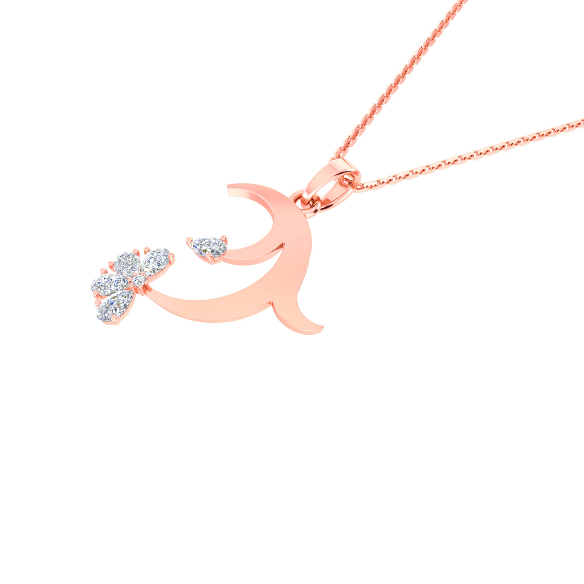 RKC Rose Gold Elegant Moissanite Flower Pendant With Chain