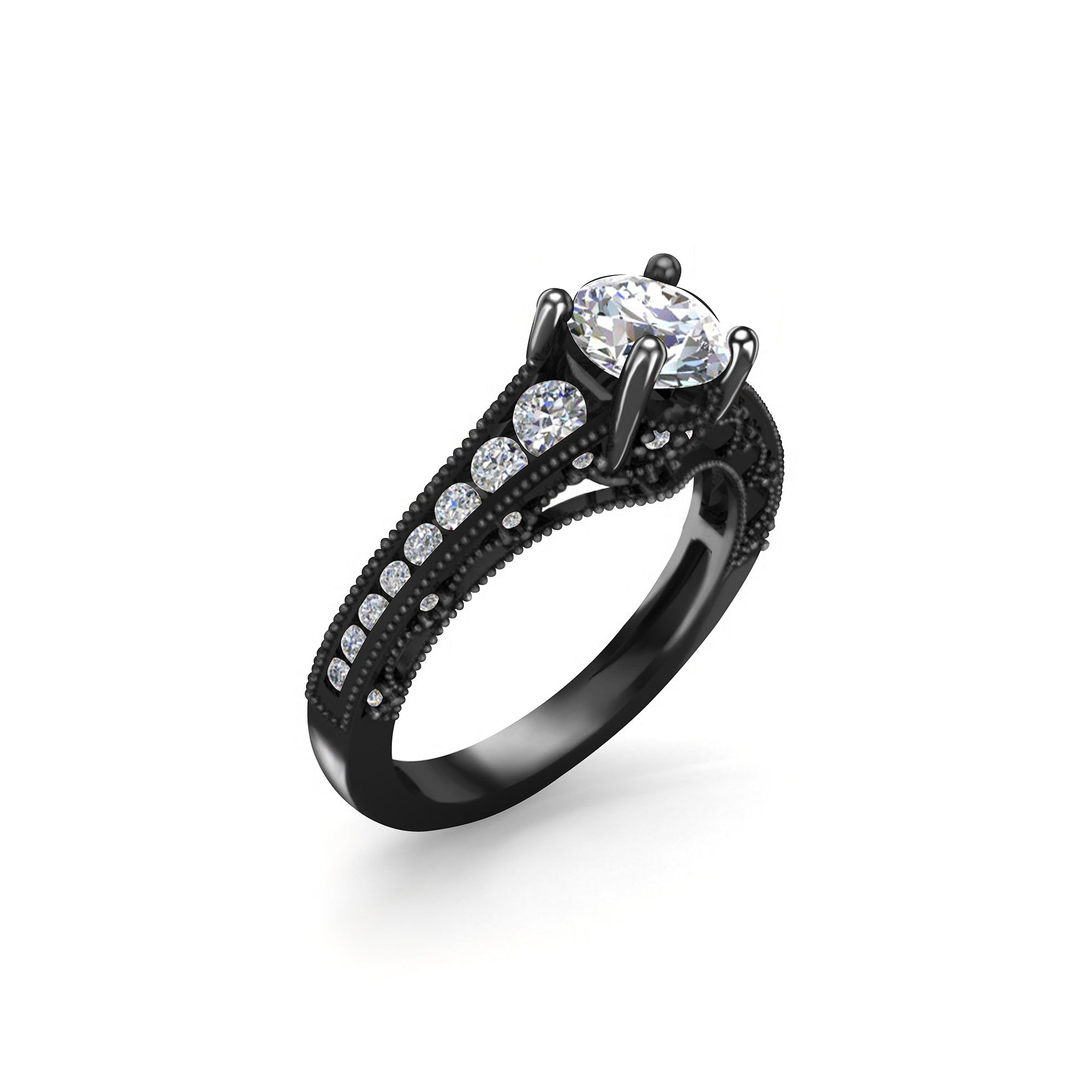 RKC Anello rotondo con Moissanite per fidanzata Argento sterling 925 in ceramica nera Peso 3,30 g Larghezza 2,50 MM