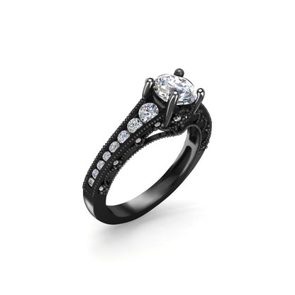 RKC Anello rotondo con Moissanite per fidanzata Argento sterling 925 in ceramica nera Peso 3,30 g Larghezza 2,50 MM