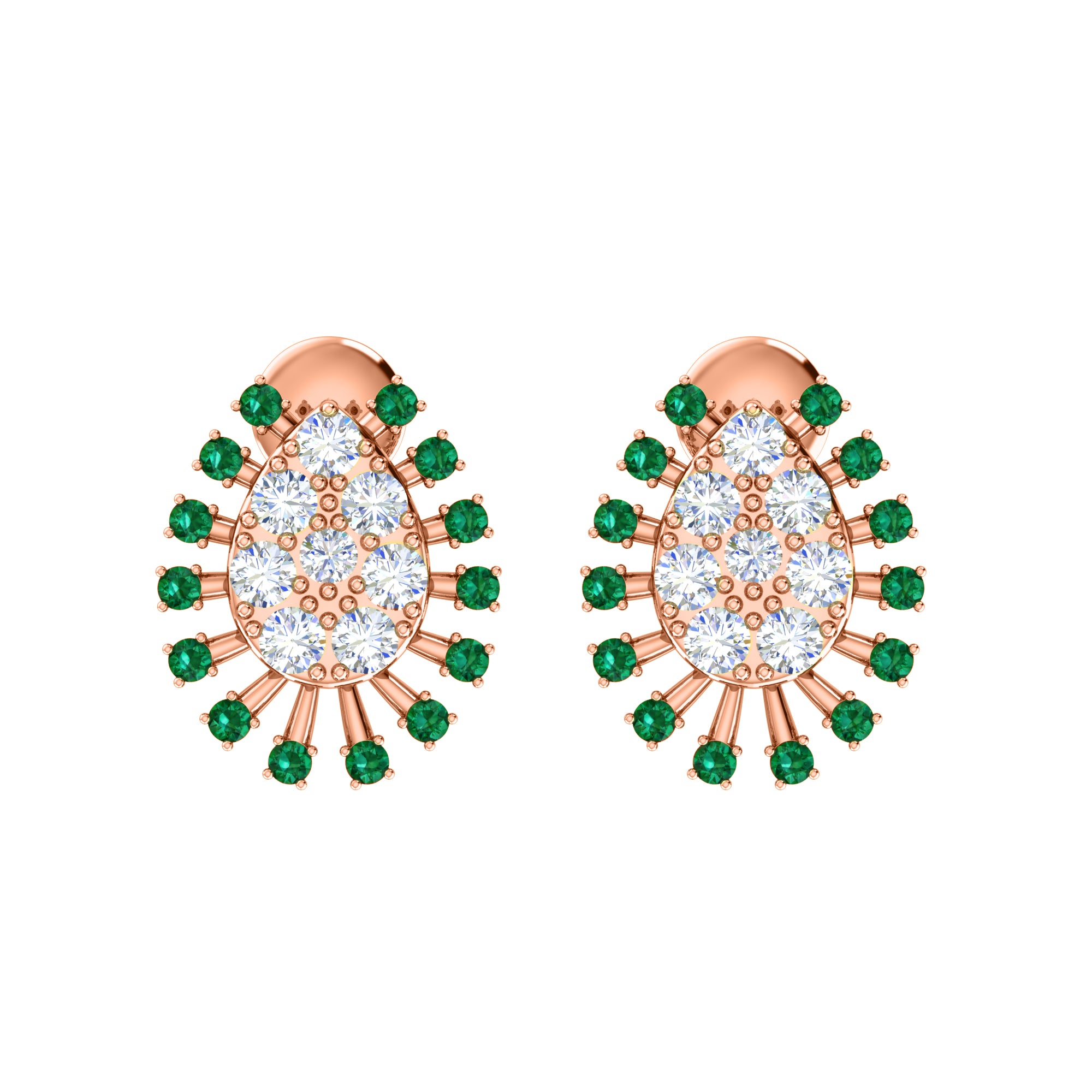 Orecchino da donna a grappolo in argento sterling 925 RKC 14k bianco su peso 3,00 g, altezza 14,00 mm