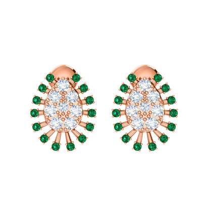 Orecchino da donna a grappolo in argento sterling 925 RKC 14k bianco su peso 3,00 g, altezza 14,00 mm
