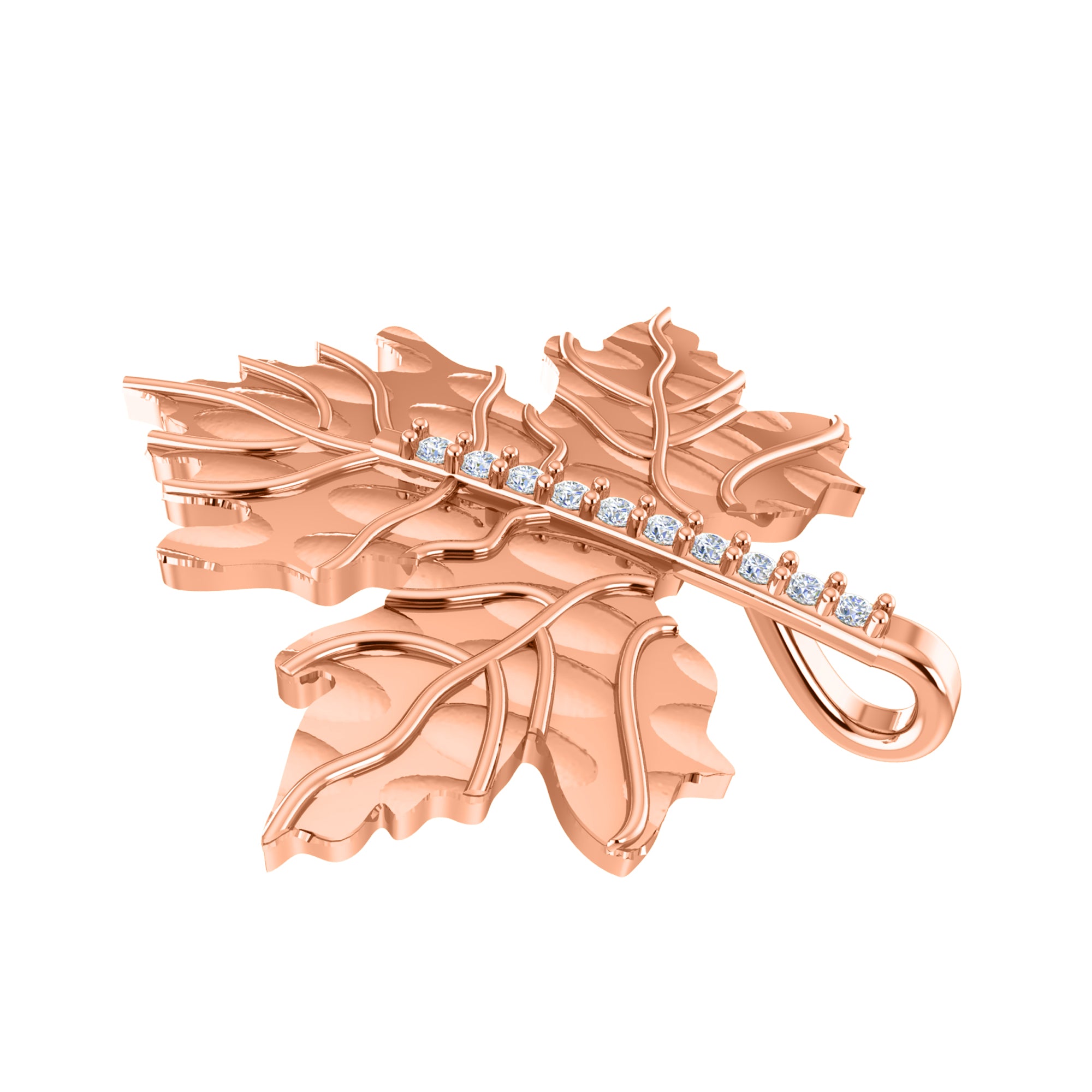 RKC 0,09 Karat Moissanit-Blatt-Anhänger, 925er Silber, Schmuck, 14 Karat Gelbgold vergoldet, Gewicht 5,60 g, Höhe 24,40 mm