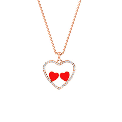 Ciondolo smaltato a cuore in moissanite da 0,36 ct RKC, argento 925, placcato oro rosa 14 carati, peso 3,80 GM, altezza 18,60 mm