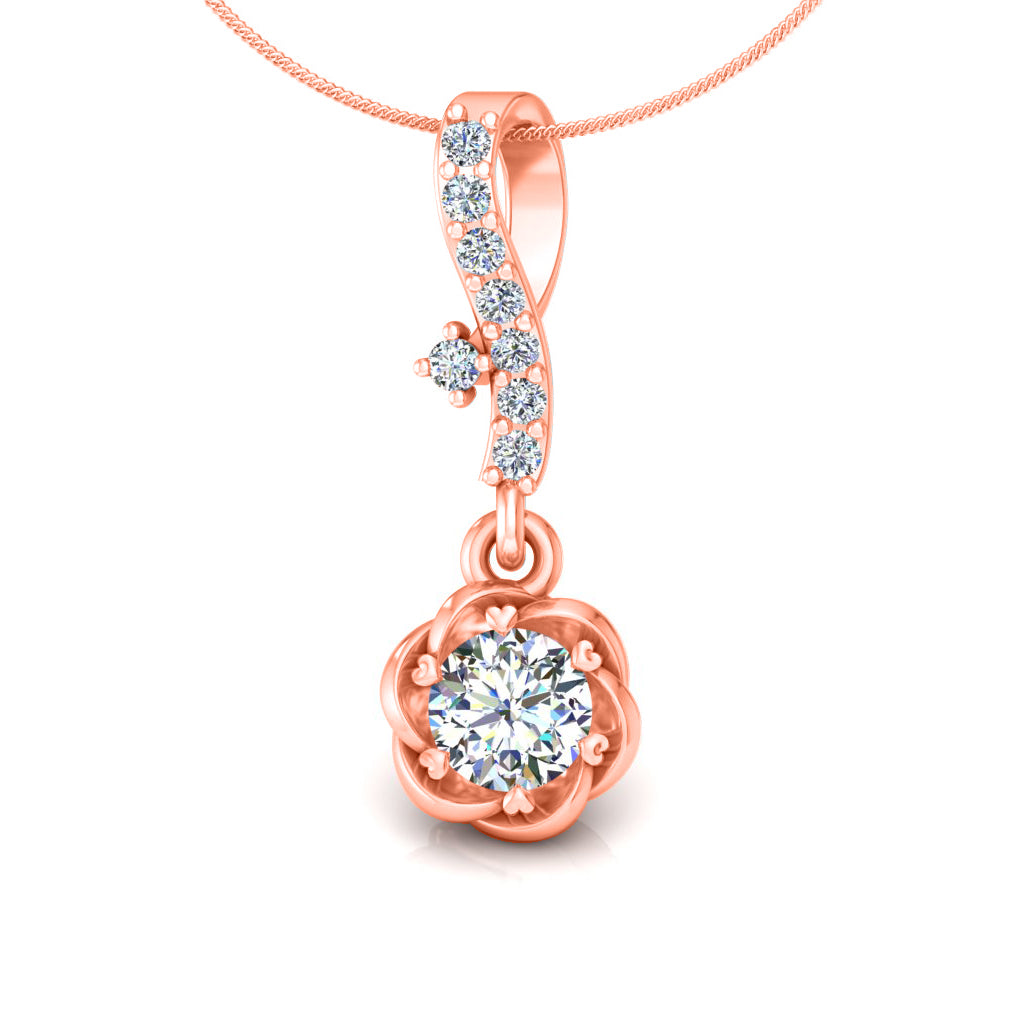 RKC 925 Sterling Silber Blumentropfen 0,35 Karat Moissanit-Anhänger, 14 Karat zweifarbig vergoldet, Gewicht 2,8 g, Höhe 18 mm