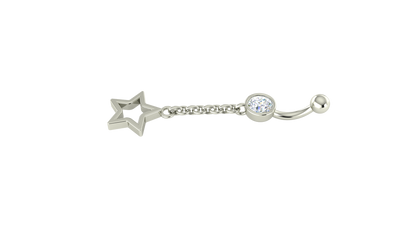 RKC JEWELRY 925 Sterling Silber Drop Star Damen-Bauchnabel, 14 Karat Gelbgold vergoldet, Gewicht 1,20 GM, Höhe 35 mm