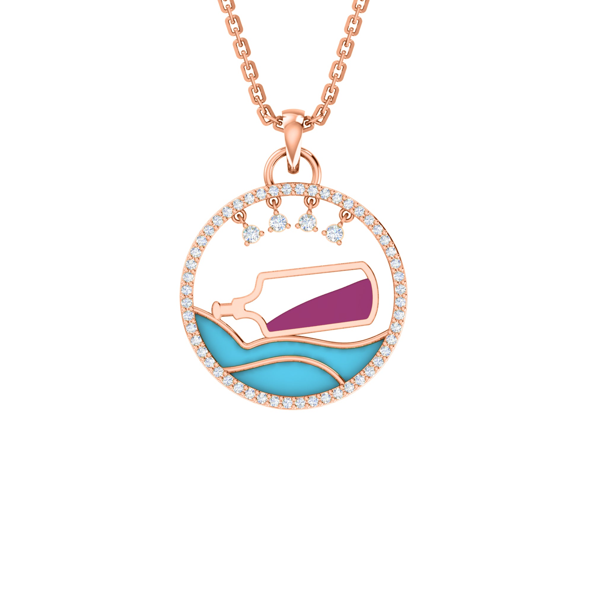 RKC 0.35 ct Enamel Moissanite Pendant 925 Silver Jewelry 14K Rose Gold Plated Wt 4.20gm Height 23.20mm