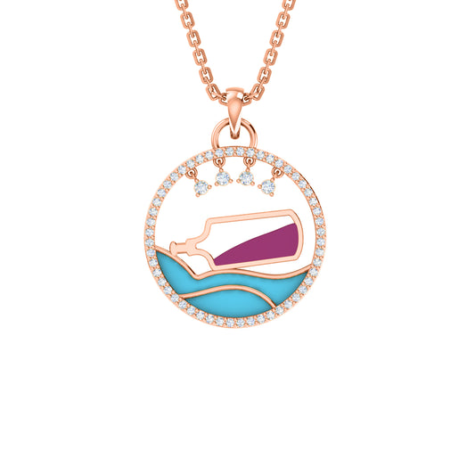 RKC 0.35 ct Enamel Moissanite Pendant 925 Silver Jewelry 14K Rose Gold Plated Wt 4.20gm Height 23.20mm