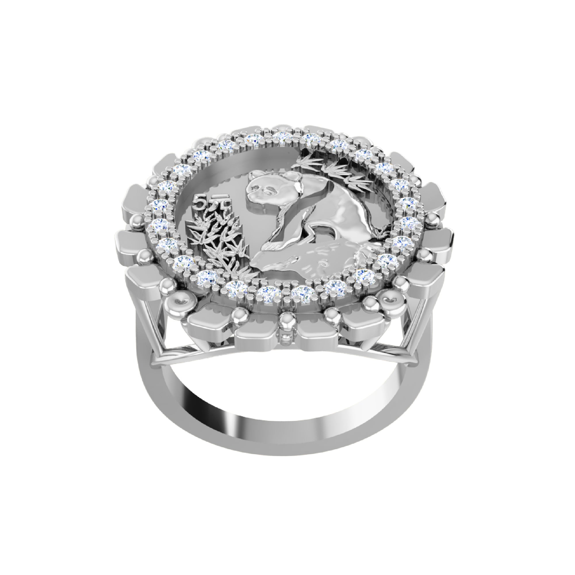 RKC Moissanit-Rundschliff-Panda-Münzring für Damen, 925er Silber, 14 Karat Gelbgold vergoldet, Gewicht 5 g, Breite 2,30 mm