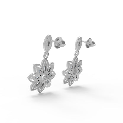 Orecchino da donna a goccia marquise in argento sterling RKC 925 con rosa 14k su peso 6,50 GM, altezza 32,50 mm