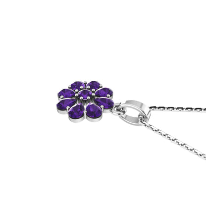 RKC Silver Pear & Round Cut Sapphire Flower Pendant With Link Chain Gold Plated