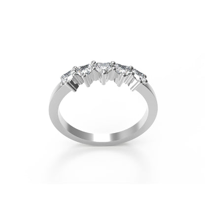 RKC Moissanit-Ehering mit fünf Herzschliff, 14 Karat Gelbgold plattiert, 925er Silber, Damenring, Gewicht 2 g, Breite 2 mm