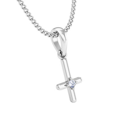RKC Ciondolo in moissanite da donna in argento 925 con croce religiosa da 0,015 ct, placcato in oro giallo 14 carati, peso 2,4 g, altezza 15 mm