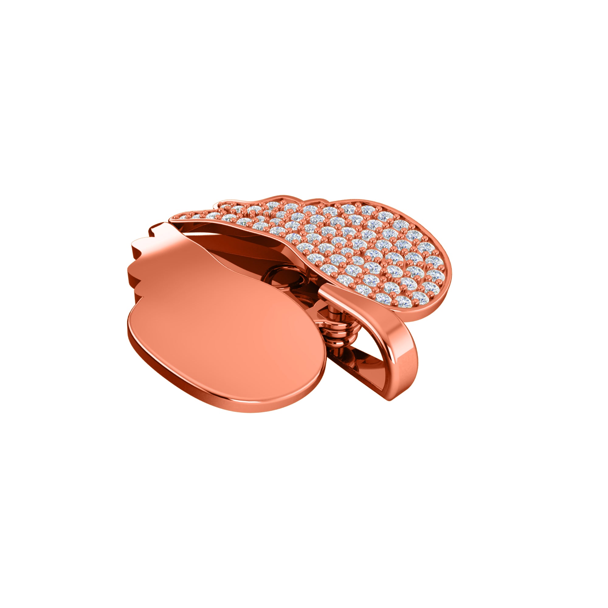 RKC Ciondolo a forma di cuore con ala di moissanite da 0,61 ct, gioielli in argento 925 placcato in oro rosa 14 carati, peso 6 g, altezza 23,50 mm