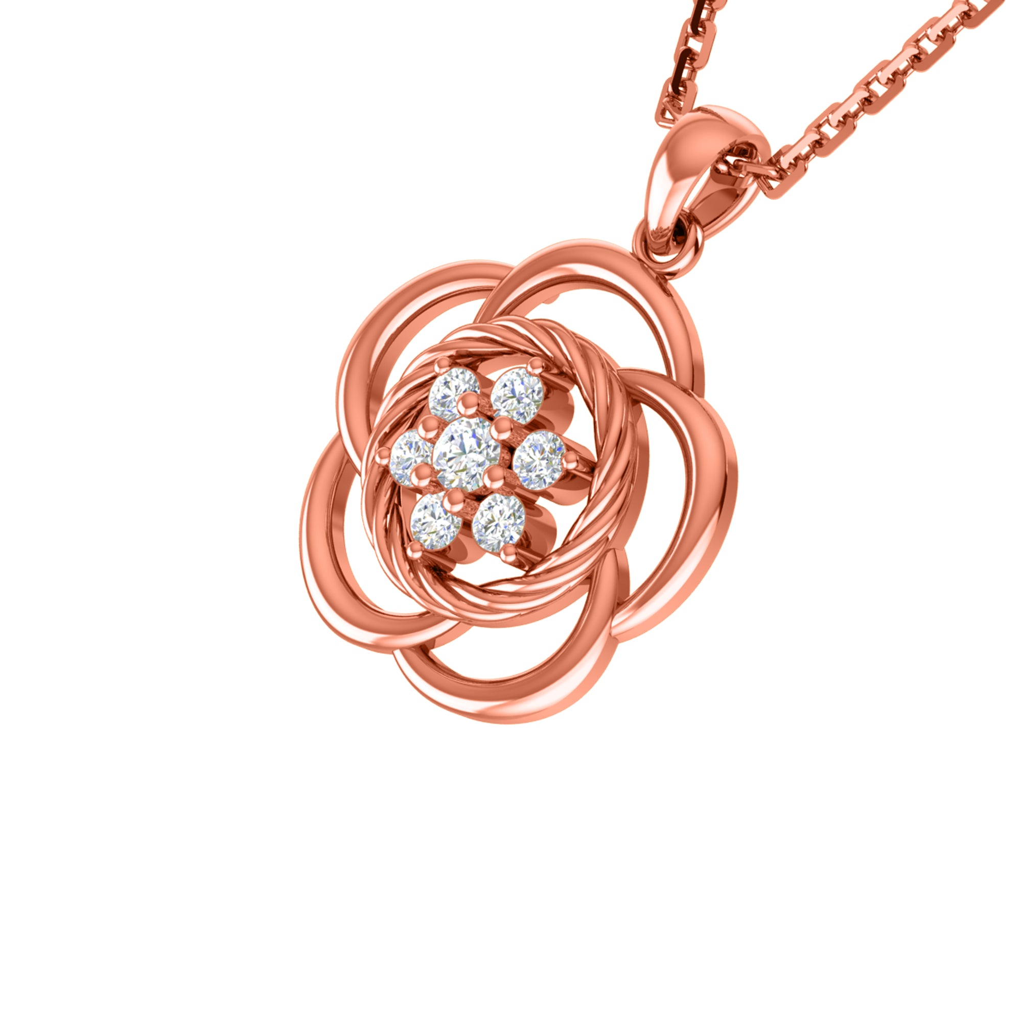 RKC 0,25 CT floraler Moissanit-Anhänger, 925er Silberschmuck, 14 Karat Roségold vergoldet, Gewicht 4,50 g, Höhe 22,00 mm