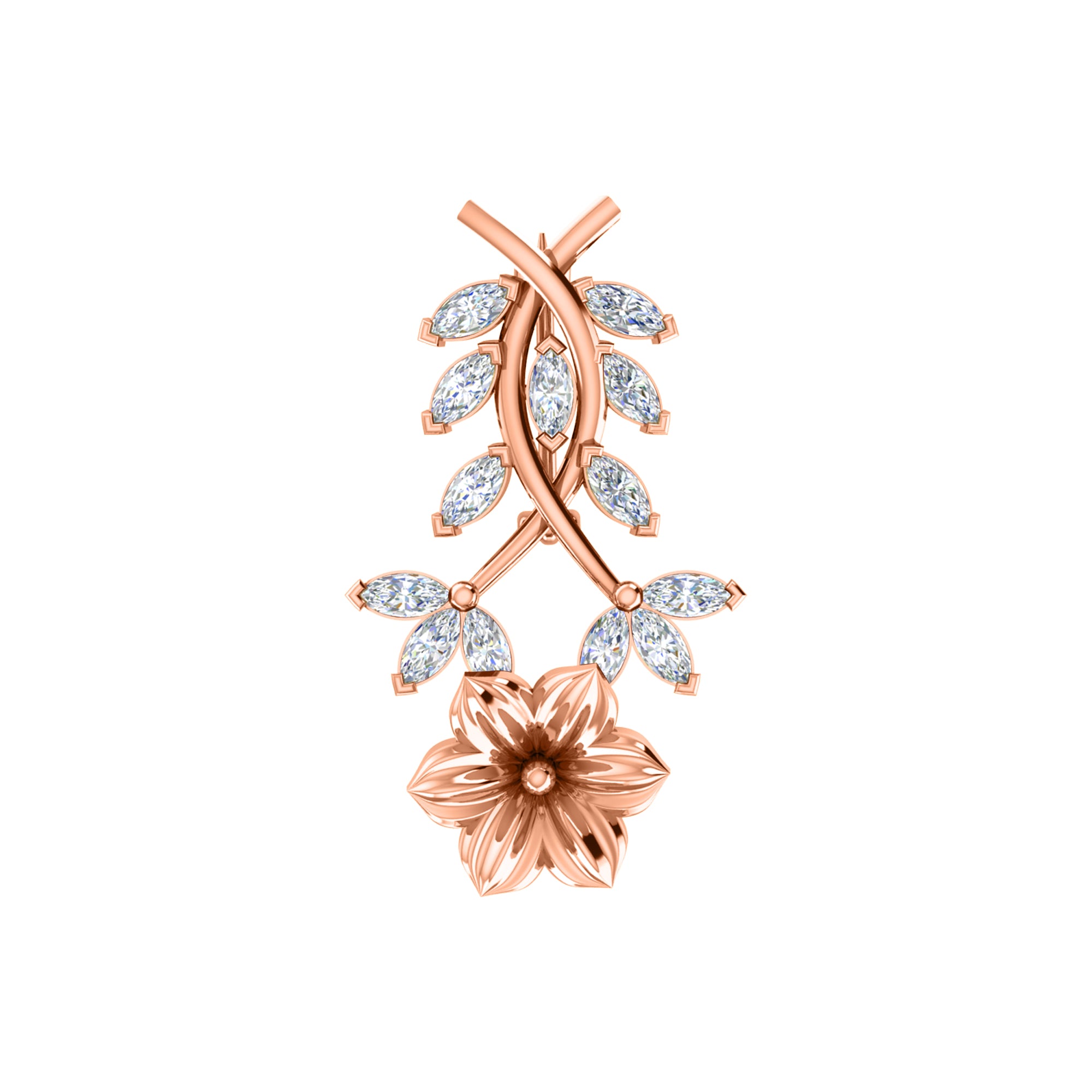 Spilla RKC Moissanite in argento sterling 925, placcata in oro rosa 14 carati, peso prodotto 1,60 GM, altezza 22,00 MM
