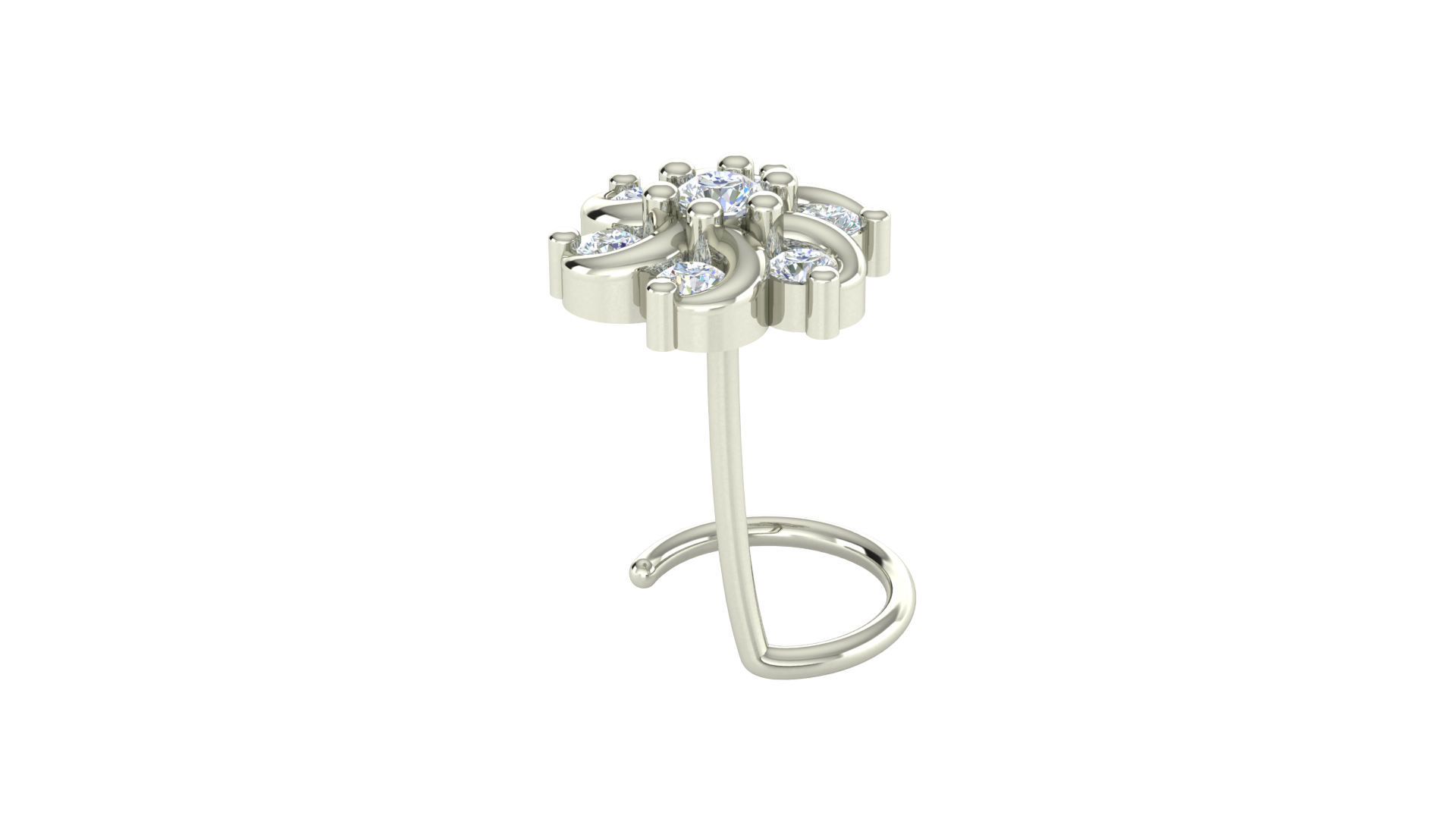 RKC JEWELRY Damen-Nasennadel mit floralem Moissanit-Motiv aus 925er-Sterlingsilber, 14 Karat Gelbgold vergoldet, Gewicht 1,00 g
