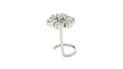 RKC JEWELRY Damen-Nasennadel mit floralem Moissanit-Motiv aus 925er-Sterlingsilber, 14 Karat Gelbgold vergoldet, Gewicht 1,00 g