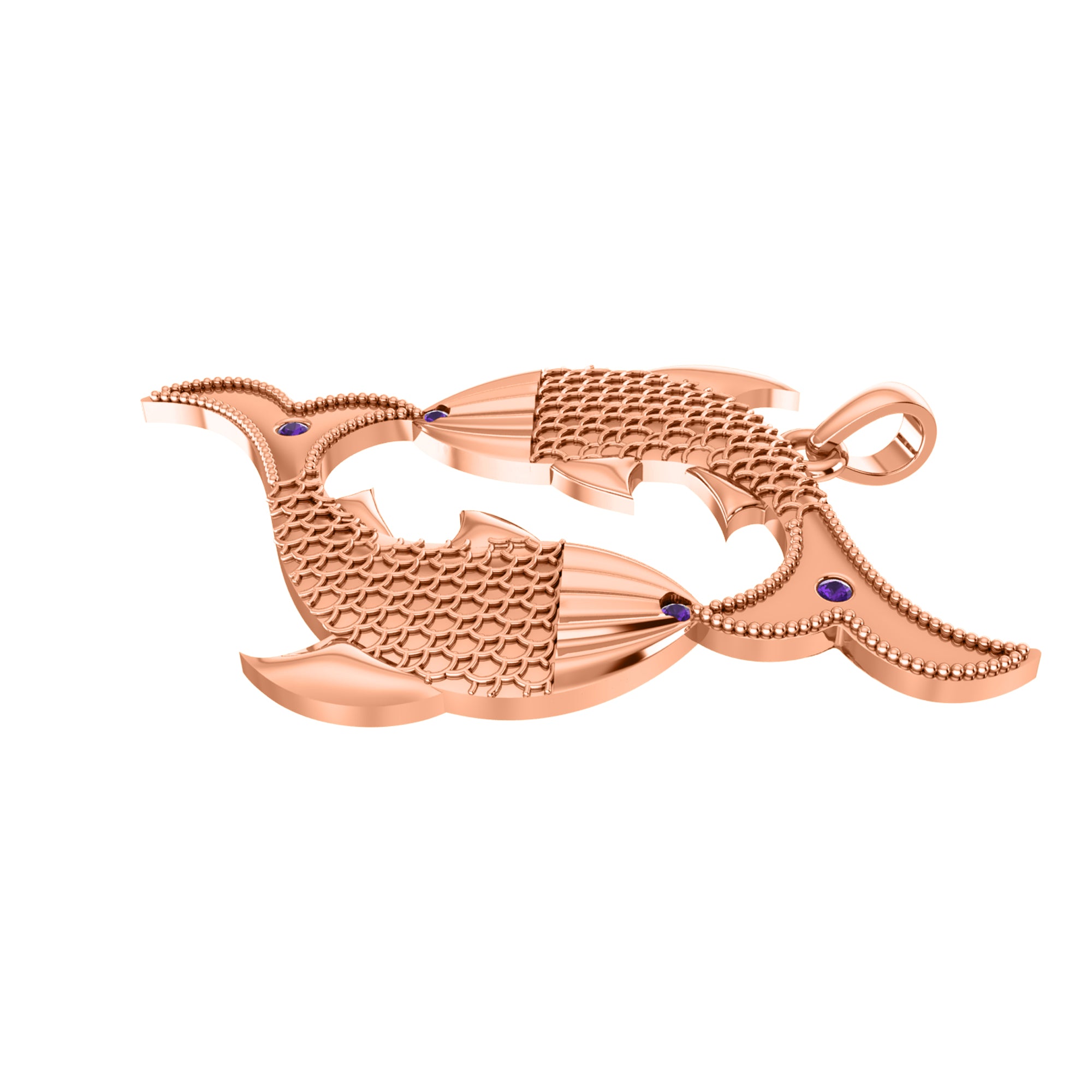 RKC 0,04 Karat Amethyst-Fisch-Anhänger, 925er Silberschmuck, 14 Karat Roségold vergoldet, 5,50 g, Höhe 30 mm