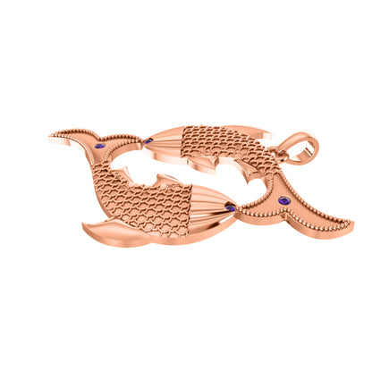 RKC 0,04 Karat Amethyst-Fisch-Anhänger, 925er Silberschmuck, 14 Karat Roségold vergoldet, 5,50 g, Höhe 30 mm