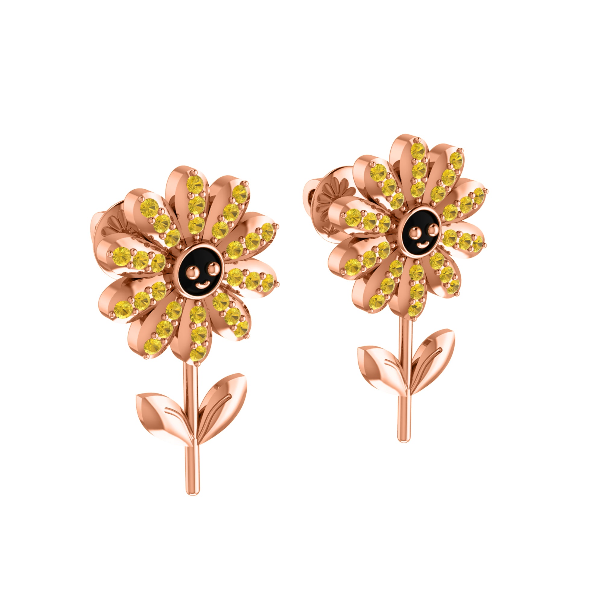 RKC 925 Sterling Silver Girasole Push Back Orecchino da donna in oro bianco 14k su peso 3,00 g, altezza 18,00 mm