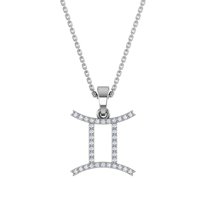 RKC Yellow Gold Plated Gemini Horoscope Cubic Zirconia Pendant Necklace
