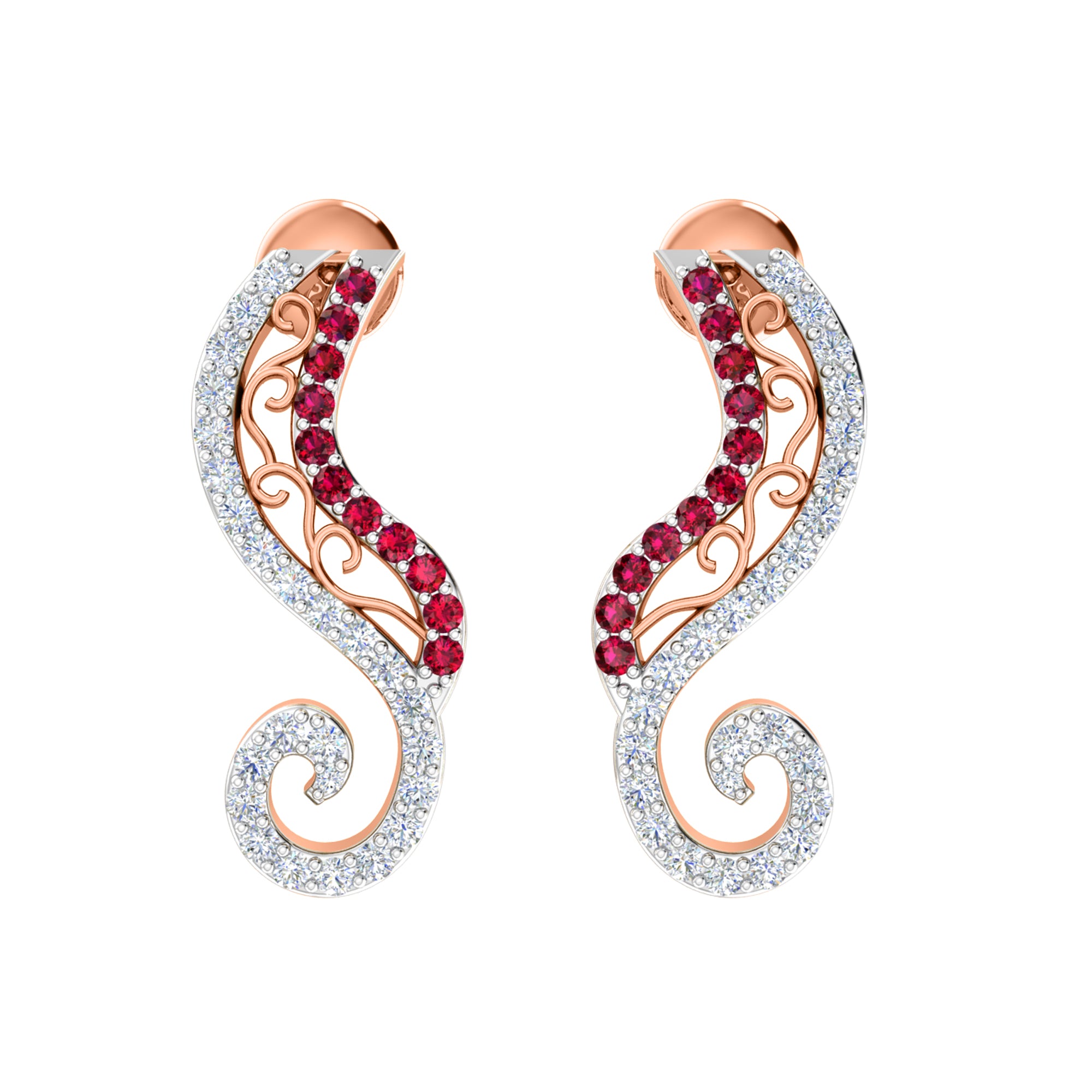 Orecchino da donna con perno in argento sterling RKC 925 bianco 14k su peso 3,00 g, altezza 20,50 mm