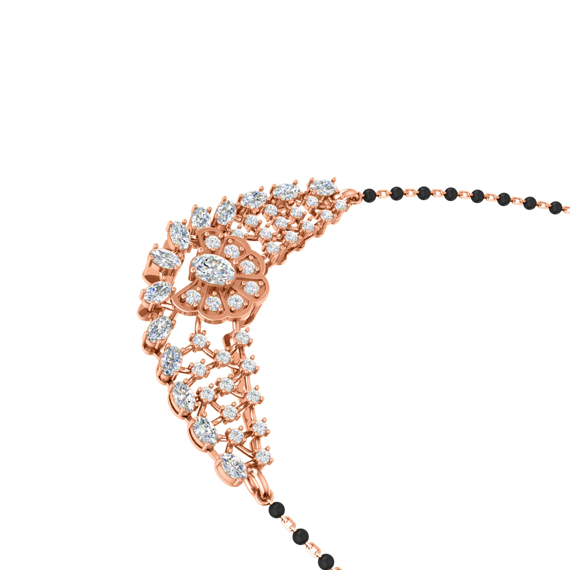RKC 4.31 Ct Moissanite Women Mangalsutra 925 Silver 14k Rose gold Plated Product Weight 7.50gm Height 24.40mm